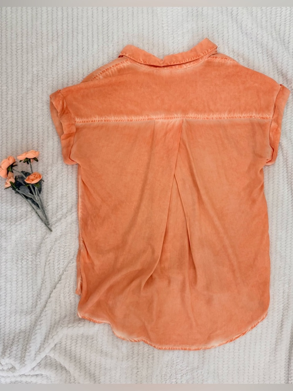 Bll Orange Short Sleeve Button Up Top Size Small Lightweight Summer Top Viscose - Picture 2 of 10